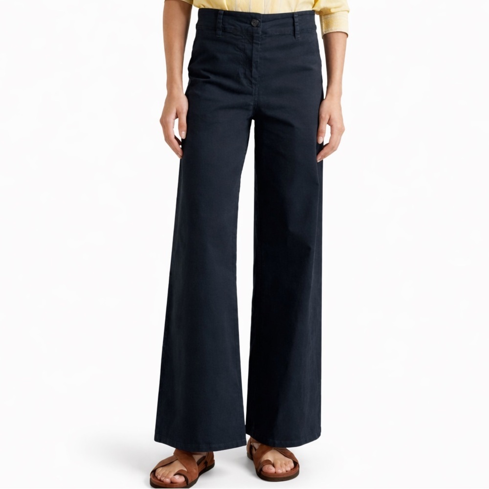 Nili Lotan Megan Blue Wide Leg Cotton Twill Pants USA 0808 women size 10